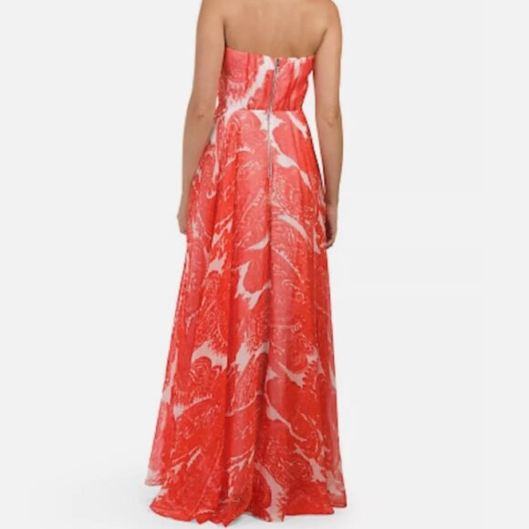 Milly Monica Silk Chiffon Strapless Paisley Maxi Dress Poppy Orange - Picture 5 of 10